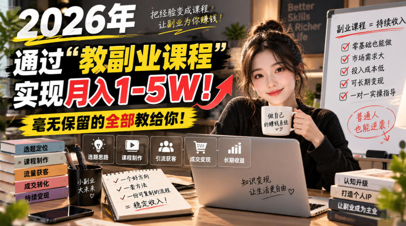 2026年通过“教副业课程”实现月入1-5W!毫无保留的全部教给你!【揭秘】-极客网创