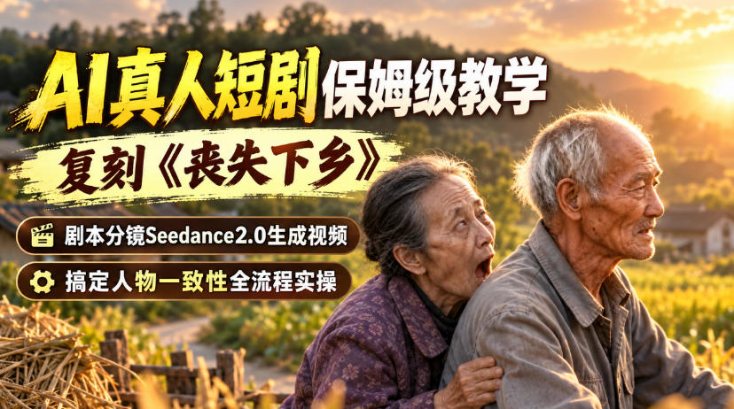 AI真人短剧保姆级教学,复刻《丧失下乡》,剧本分镜Seedance2.0生成视频,搞定人物一致性全流程实操-极客网创