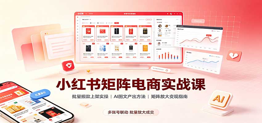 小红书矩阵电商实战课：批量搬款上架实操，AI图文产出，矩阵放大变现指南-极客网创
