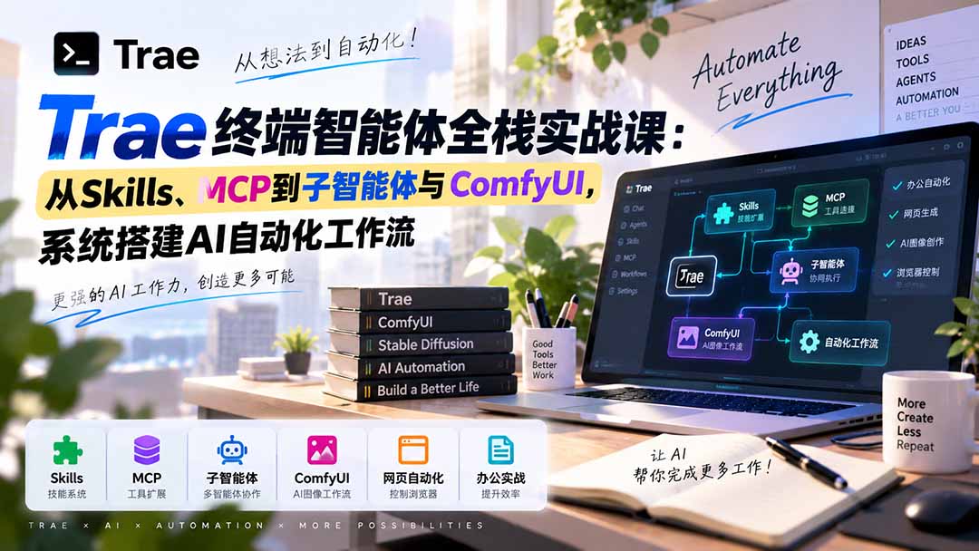 Trae终端智能体全栈实战课:从Skills、MCP到子智能体与ComfyUI,系统搭建AI自动化工作流-极客网创