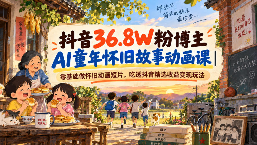 抖音36.8W粉博主AI童年怀旧故事动画课|零基础做怀旧动画短片,吃透抖音精选收益变现玩法-极客网创