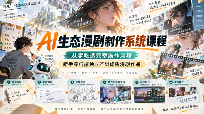 AI生态漫剧制作系统课程,从零吃透完整创作流程,新手零门槛独立产出优质漫剧作品-极客网创