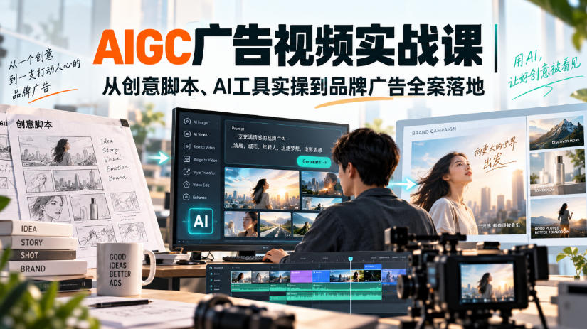 AIGC广告视频实战课|从创意脚本、AI工具实操到品牌广告全案落地-极客网创