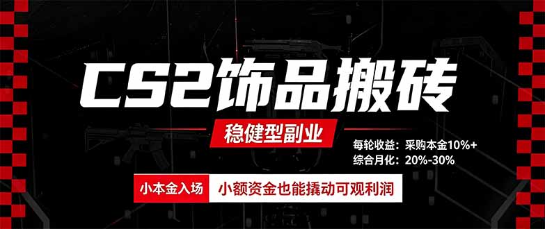 CS2饰品搬砖,每轮收益为采购本金的10%+,综合月化为20-30%,稳健型副业-极客网创