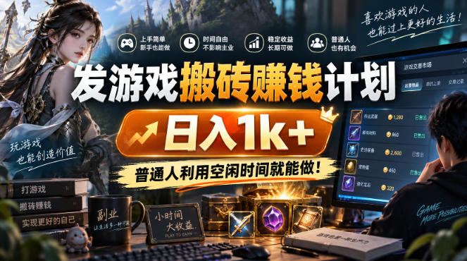 发游戏搬砖賺钱计划，日入1k+，普通人利用空闲时间就能做！【揭秘】-极客网创