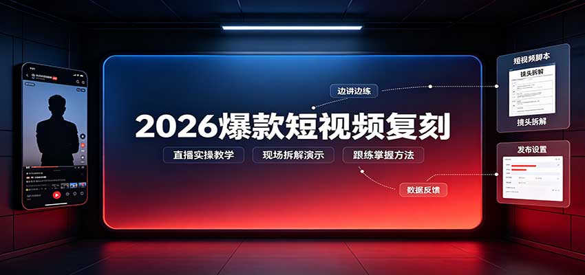 2026爆款短视频复刻:直播实操教学,配套文字文档掌握全流程-极客网创