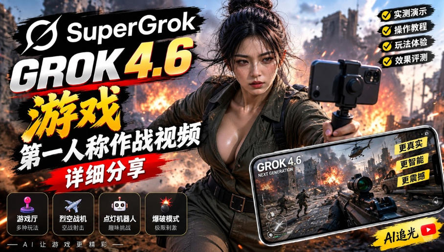 Grok 4.6也能做游戏？第一人称作战视频实测｜玩法详细讲解-极客网创