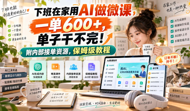下班在家用AI做微课，一单600+，单子干不完！附内部接单资源，保姆级教程【揭秘】-极客网创