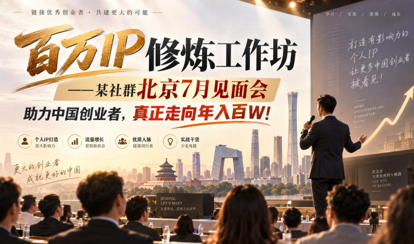 百万IP修炼工作坊——某社群北京7月见面会，助力中国创业者，真正走向年入百W!-极客网创