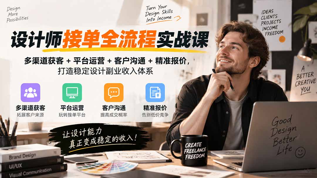 设计师接单全流程实战课-无水印｜多渠道获客+平台运营+客户沟通+精准报价，打造稳定设计副业收入体系-极客网创