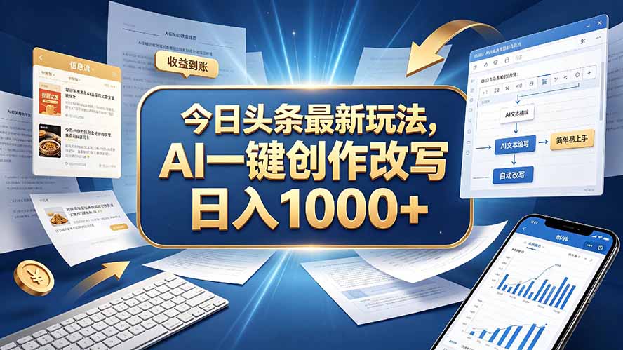 今日头条最新玩法，AI 一键创作改写，简单易上手，轻松日入 1000 +-极客网创