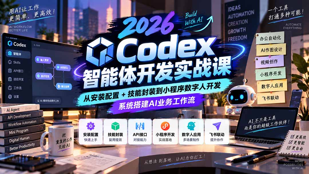 2026Codex智能体开发实战课：从安装配置+技能封装到小程序数字人开发，系统搭建AI业务工作流-极客网创