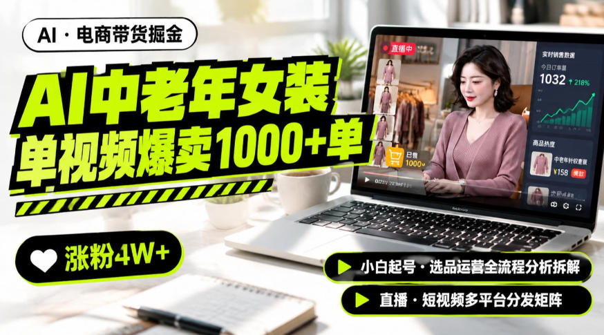 AI中老年服装带货赛道新玩法，一个视频卖出1000多单涨粉4W+，小白起号选品运营全流程分析拆解-极客网创