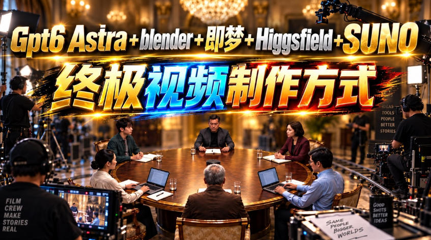 GPT-6 Astra+Blender+即梦+Higgsfield+Suno=终极视频制作方式！-极客网创