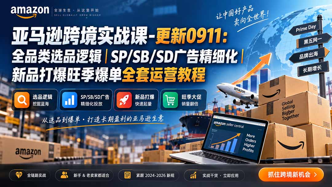 skyla亚马逊跨境实战课-更新0927：全品类选品逻辑｜SP/SB/SD广告精细化｜新品打爆旺季爆单全套运营教程-极客网创