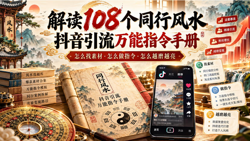 解读108个同行风水抖音引流万能指令手册，怎么找素材·怎么做指令·怎么越磨越亮【文档】-极客网创