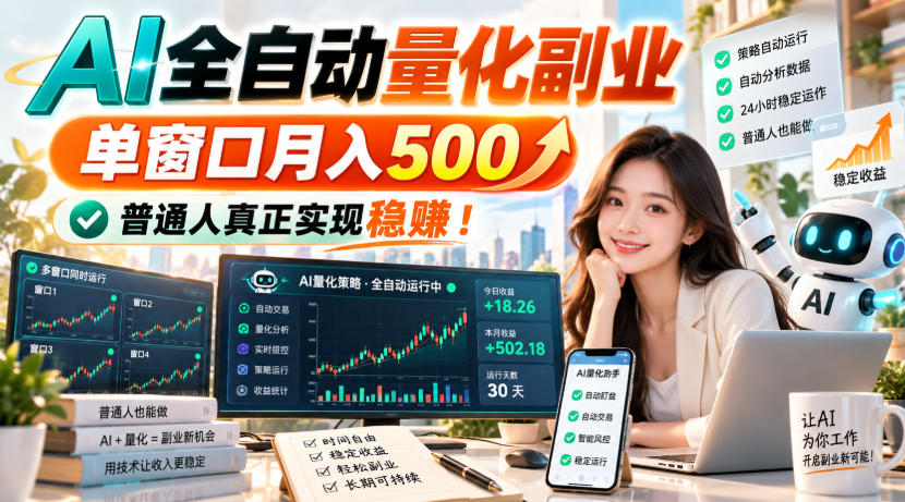AI全自动量化副业，单窗口月入500，普通人真正实现稳賺！【揭秘】-极客网创