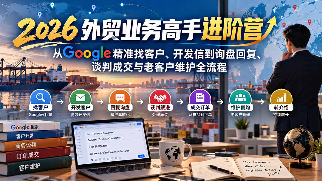 2026外贸业务高手进阶营：从Google精准找客户、开发信到询盘回复、谈判成交与老客户维护全流程-极客网创