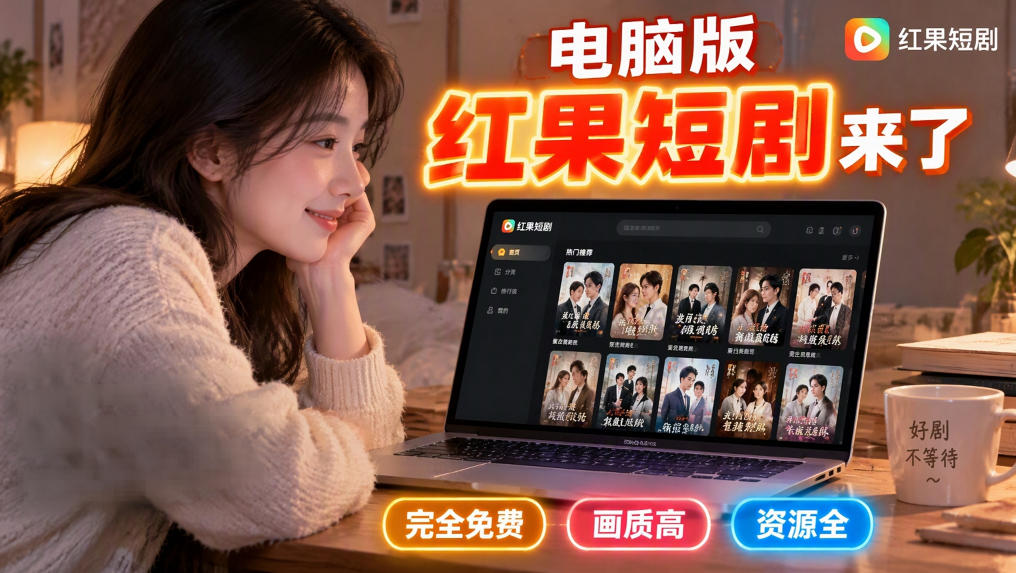 手机看短剧费眼？电脑版红果短剧来了，完全免费、画质高、资源全-极客网创