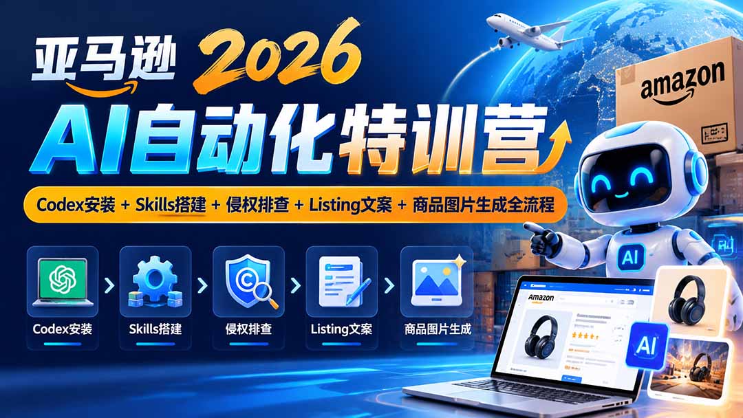 亚马逊2026AI自动化-10月特训营：Codex安装+Skills搭建+侵权排查+Listing文案+商品图片生成全流程-极客网创