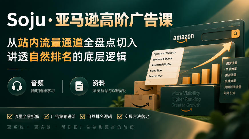 亚马逊高阶广告课,从站内流量通道全盘点切入,讲透自然排名的底层逻辑(直播+音频+资料)-极客网创