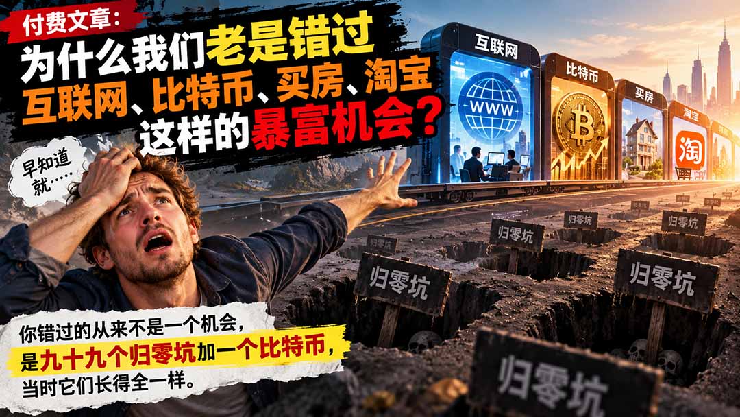付费文章:为什么我们老是错过互联网、比特币、买 房、淘宝这样的暴富机会?-极客网创