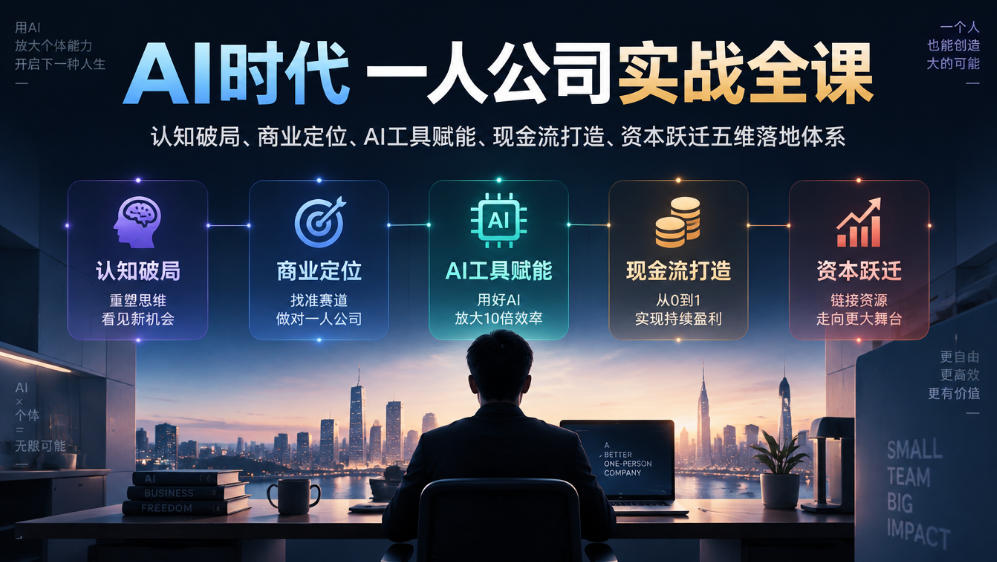 AI时代一人公司实战全课｜认知破局、商业定位、AI工具赋能、现金流打造、资本跃迁五维落地体系-极客网创