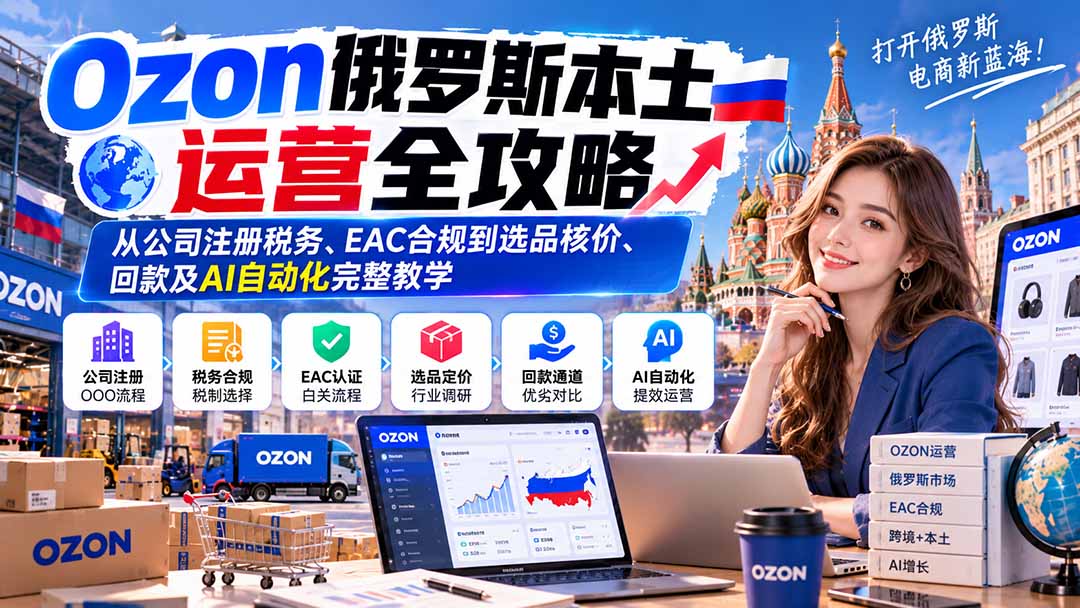 Ozon俄罗斯本土运营全攻略:从公司注册税务、EAC合规到选品核价、回款及AI自动化完整教学-极客网创