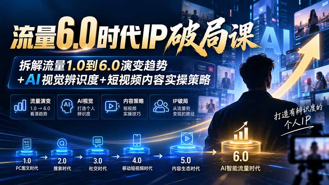 流量6.0时代IP破局课-更新：拆解流量1.0到6.0演变趋势+AI视觉辨识度+短视频内容实操策略-极客网创