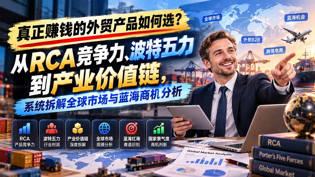 真正赚钱的外贸B2B产品如何选？从RCA竞争力、波特五力到产业价值链，系统拆解全球市场与蓝海商机分析-极客网创