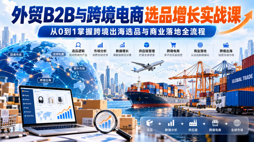 外贸B2B与跨境电商选品增长实战课，从0到1掌握跨境出海选品与商业落地全流程-极客网创