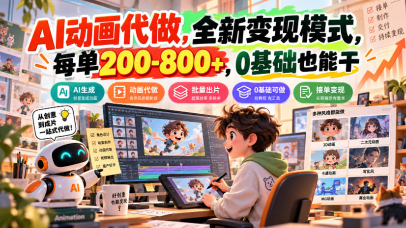 AI动画代做，全新变现模式，每单200-800+，0基础也能干【揭秘】-极客网创