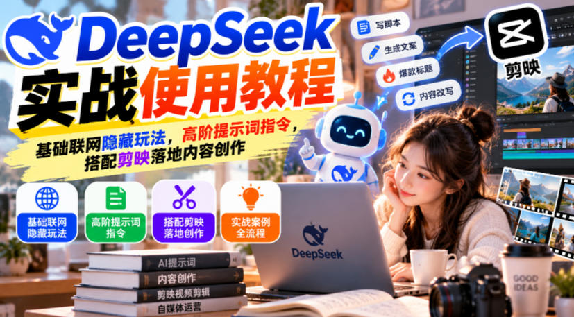 DeepSeek实战使用教程|基础联网隐藏玩法,高阶提示词指令,搭配剪映落地内容创作-极客网创