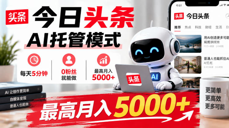 今日头条AI托管模式,每天5分钟,0粉丝就能做,最高月入5000+【揭秘】-极客网创