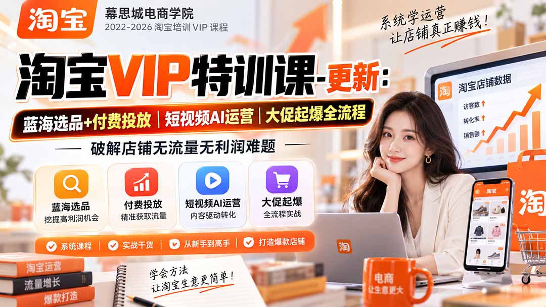 淘宝VIP特训课-更新1016：蓝海选品+付费投放｜短视频AI运营｜大促起爆全流程，破解店铺无流量无利润难题-极客网创