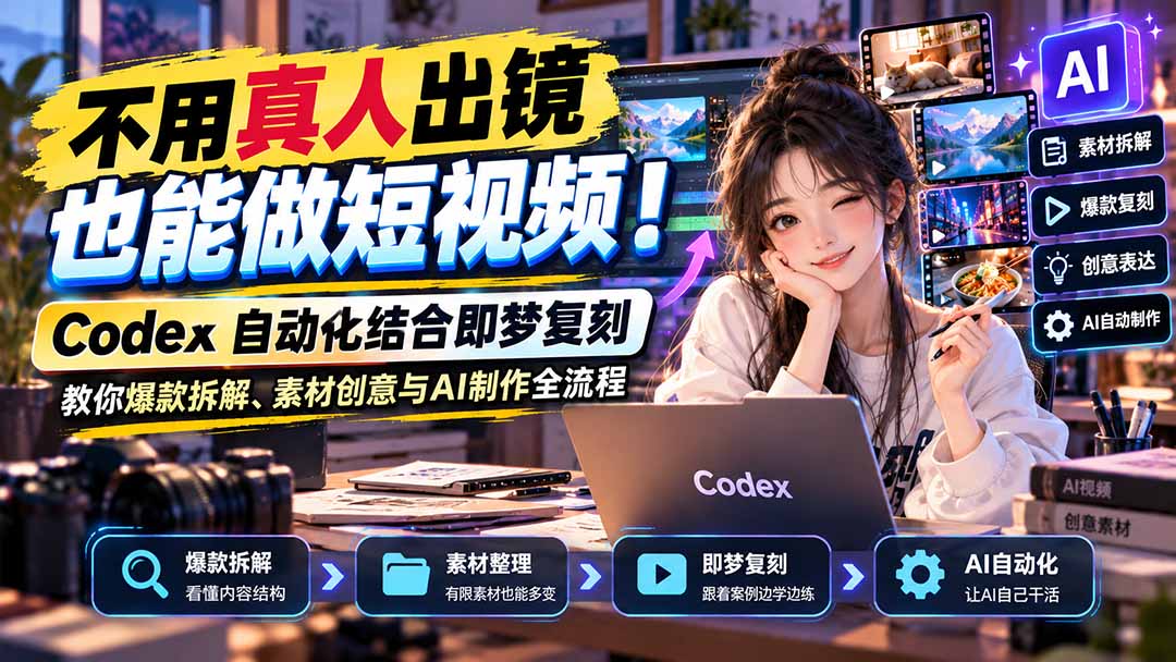 不用真人出镜也能做短视频！Codex自动化结合即梦复刻，教你爆款拆解、素材创意与AI制作全流程-极客网创