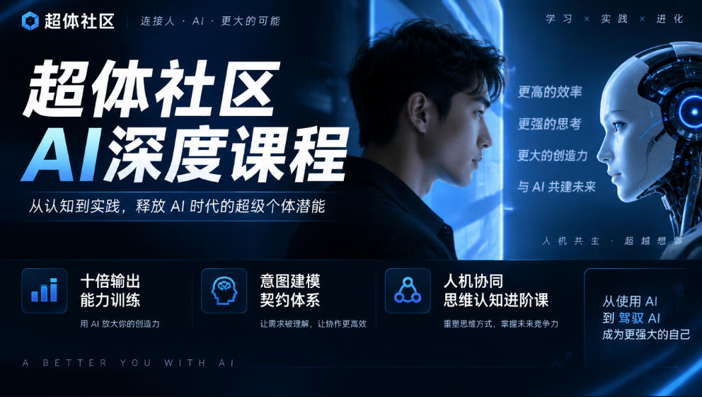 超体社区AI深度课程，十倍输出能力训练，意图建模契约体系，人机协同思维认知进阶课-极客网创