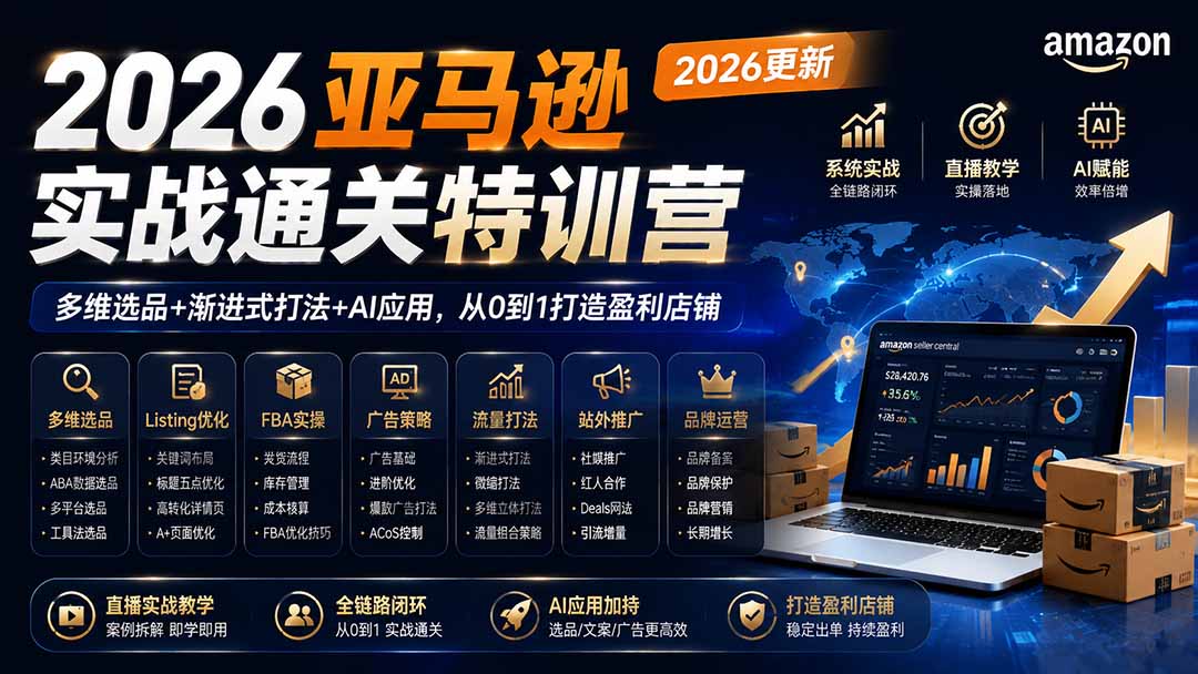 2026亚马逊实战通关特训营-更新1017，多维选品+渐进式打法+AI应用，从0到1打造盈利店铺-极客网创