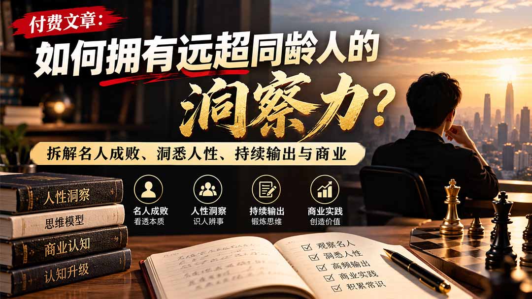 付费文章：如何拥有远超同龄人的洞察力？拆解名人成败、洞悉人性、持续输出与商业实践-极客网创