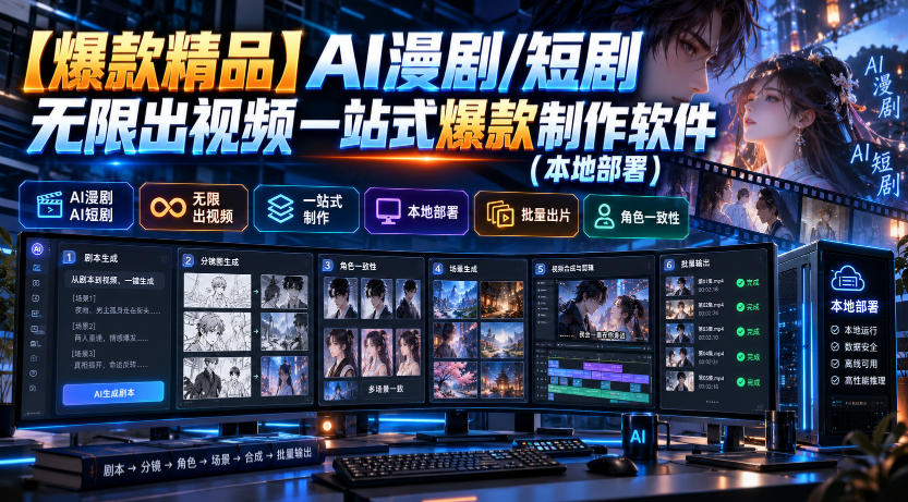 【爆款精品】AI漫剧/短剧无限出视频一站式爆款制作软件(本地部署)-极客网创