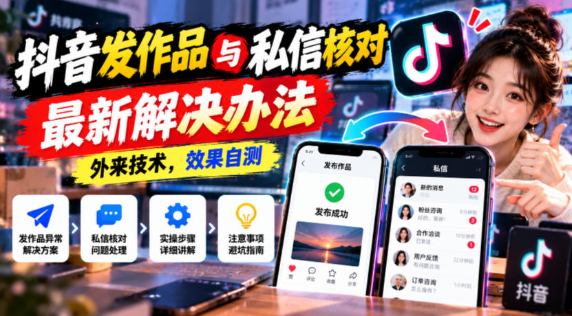 抖音发作品与私信核对最新解决办法，外来技术，效果自测-极客网创