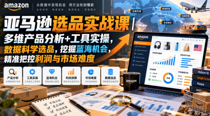 亚马逊选品实战课｜多维产品分析+工具实操，数据科学选品，挖掘蓝海机会，精准把控利润与市场难度-极客网创
