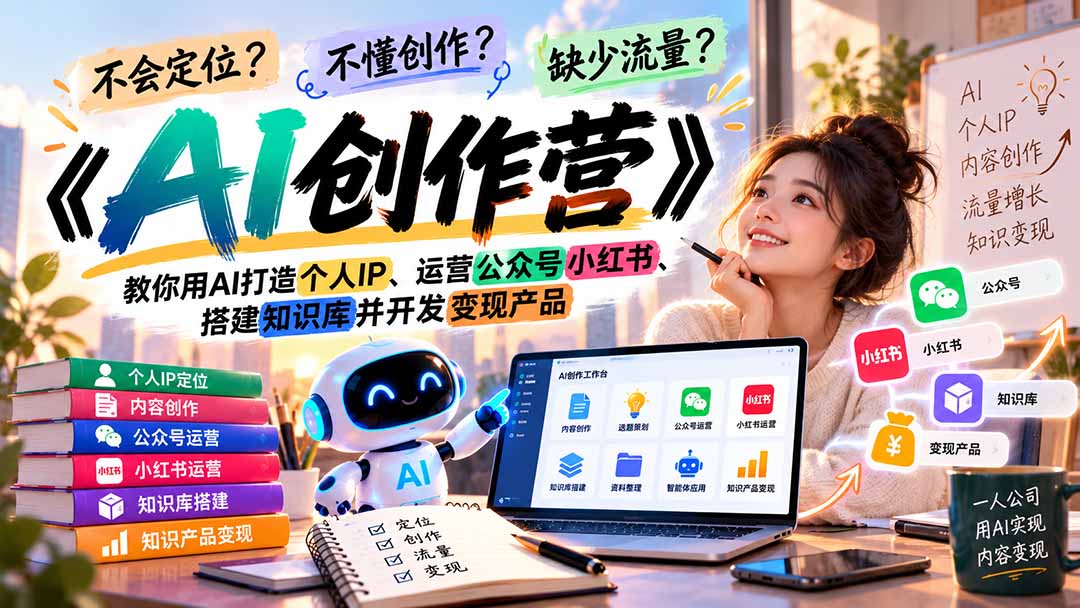 不会定位、不懂创作、缺少流量？《AI创作营》教你用AI打造个人IP、运营公众号小红书、搭建知识库并开发变现产品-极客网创
