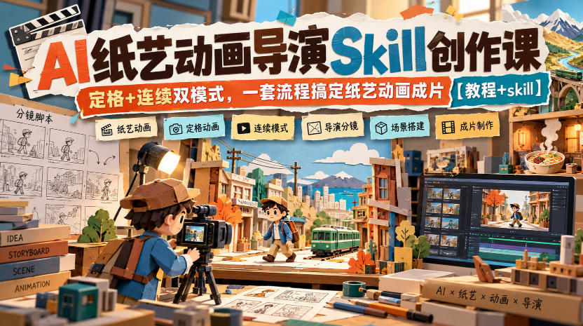 AI纸艺动画导演Skill创作课|定格+连续双模式,一套流程搞定纸艺动画成片【教程+skill】-极客网创