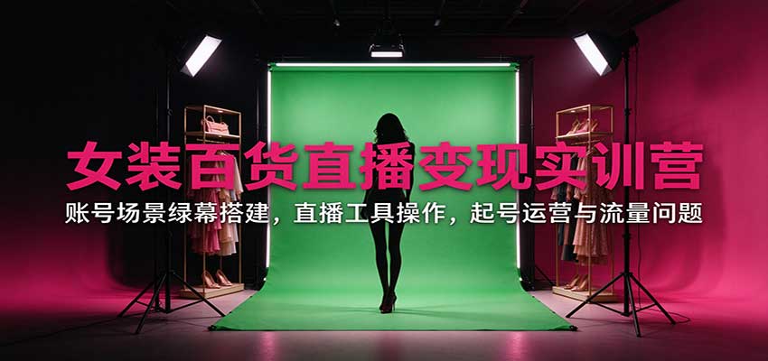 女装百货直播变现实训营：账号场景绿幕搭建，直播工具操作，起号运营与流量问题-极客网创