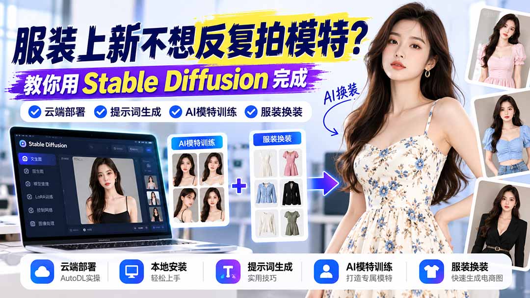 服装上新不想反复拍模特？教你用Stable Diffusion完成云端部署、提示词生成、AI模特训练与换装-极客网创
