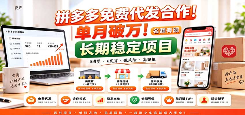 拼多多免费代发合作｜单月破万！长期稳定项目，名额有限-极客网创