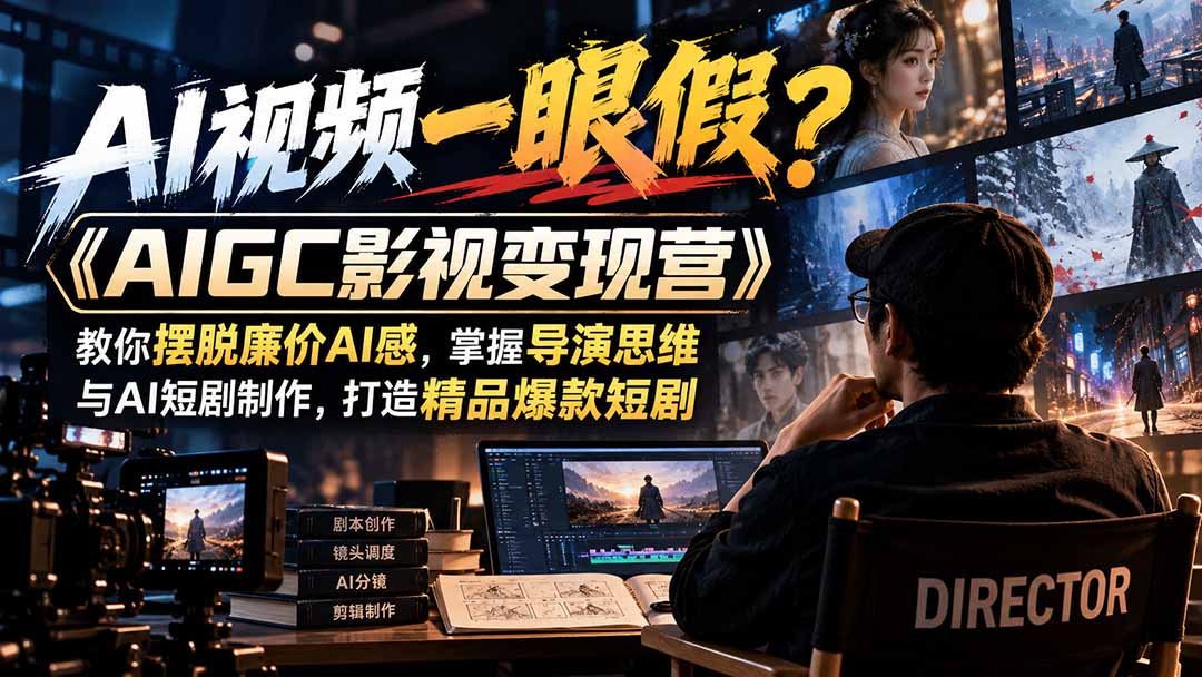 【无水印】AI视频一眼假？《AIGC影视变现营》教你摆脱廉价AI感，掌握导演思维与AI短剧制作，打造精品爆款短剧-极客网创