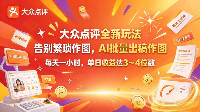 大众点评全新玩法，不用繁琐作图，AI 批量出稿作图，每天一小时，单日收益达 3～4 位数-极客网创