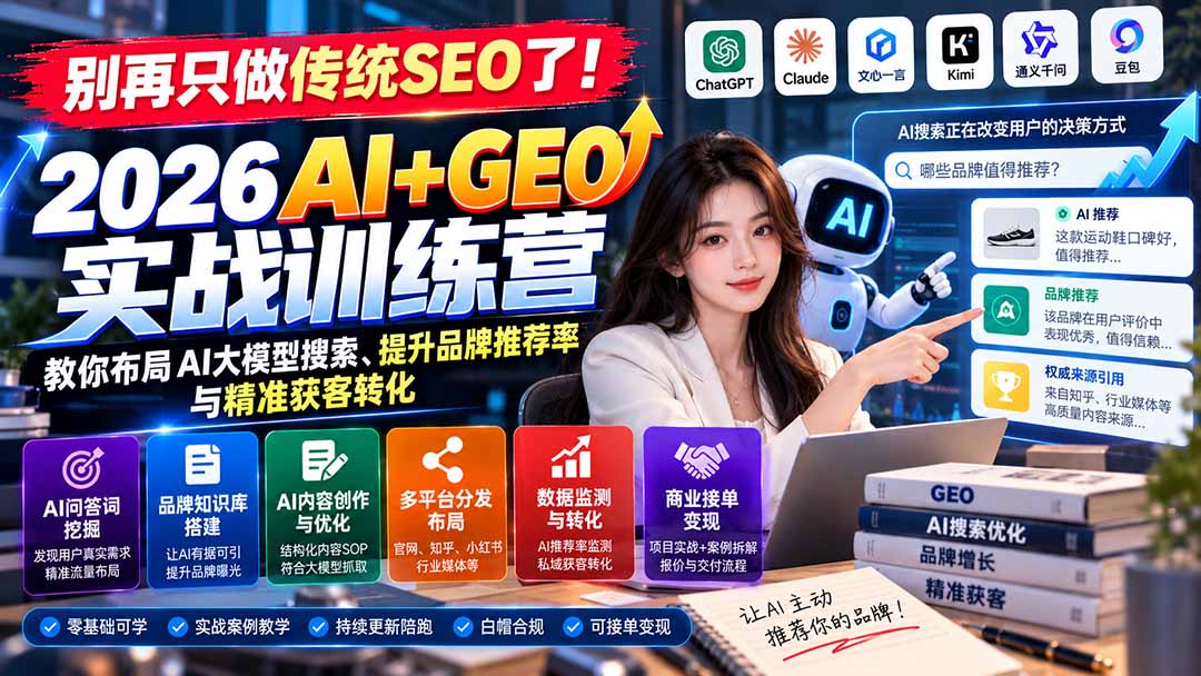 别再只做传统SEO了!《2026AI+GEO实战训练营》教你布局AI大模型搜索、提升品牌推荐率与精准获客转化-极客网创